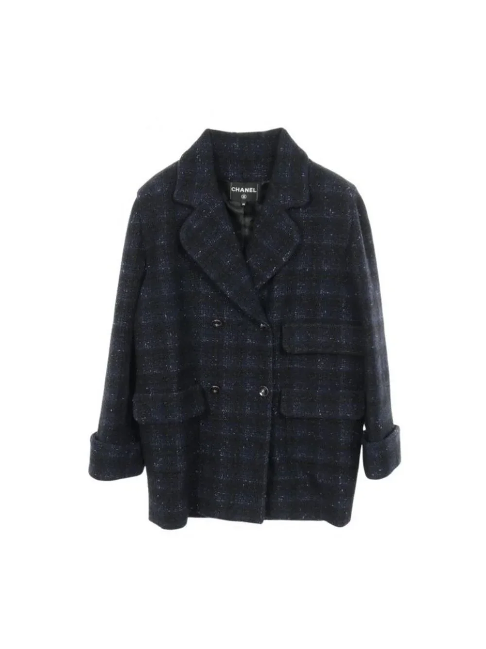 Chanel Bijou Lion Button Iridescent Wool Tweed Double Breasted Nylon Coat